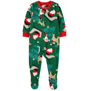 NWT Carter's zip up fleece footed Christmas santa green pajamas